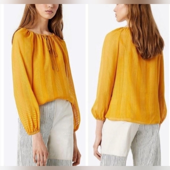 Tory Burch Natalie Grid-texture Georgette Blouse Size XS - Picture 1 of 9